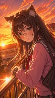 Cat-Eared Schoolgirl Rooftop Scene